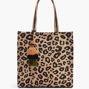 America & Beyond Leopard Print Tote Bag with Tassel